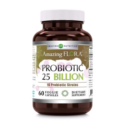 Amazing Flora Probiotic 25 Billion with 10 Best Probiotics Strains Including Acidophilus, plantarum, rhamnosus etc * Supports Digestive & Immune Health * 60 Veggie Capsules