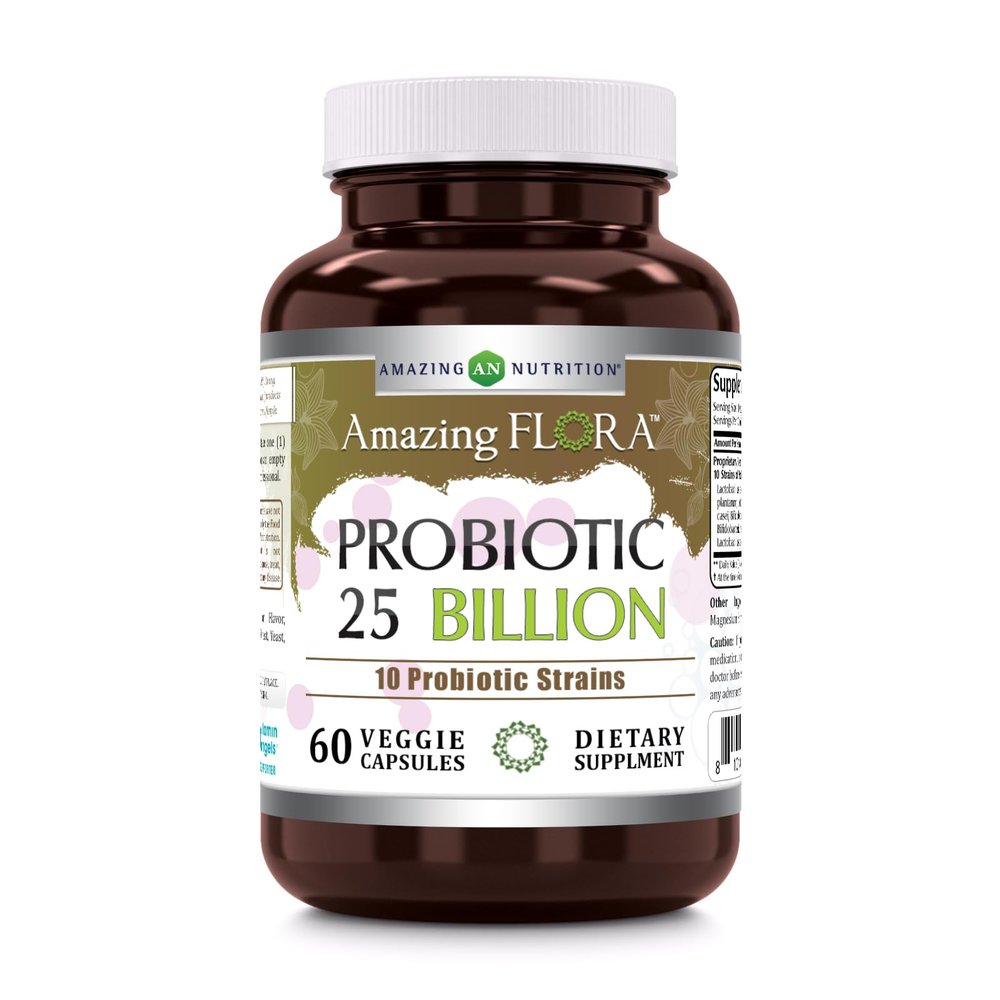 Amazing Flora Probiotic 25 Billion with 10 Best Probiotics Strains Including Acidophilus, plantarum, rhamnosus etc * Supports Digestive & Immune Health * 60 Veggie Capsules