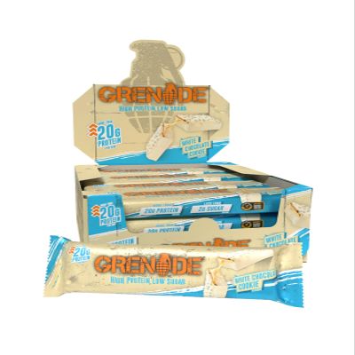Grenade White Chocolate Cookie High Protein, Low Sugar Bars, 12 x 60 g 23 g Protein per Snack Bar with Cookie Crispies & White Chocolate Coating