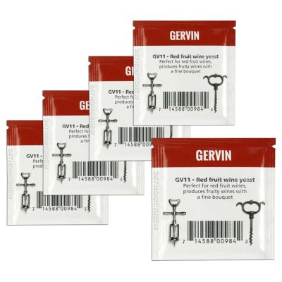 5X Gervin GV11 Wine Yeast 5g Red Fruit Wines Reduces Malic Acid 5-23L