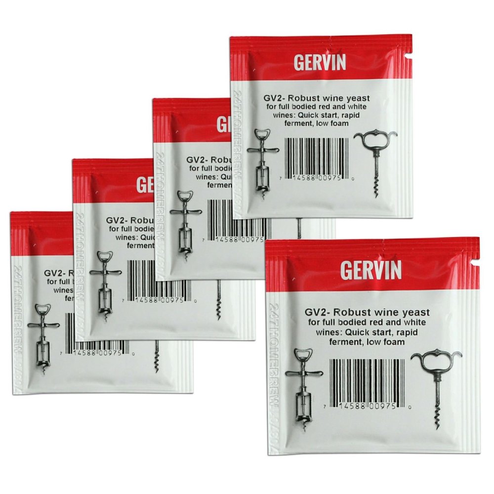 5x Gervin Wine Yeast GV2 No.2 Red Label 5g For Fruit, Berry & Red Wine 5-23L