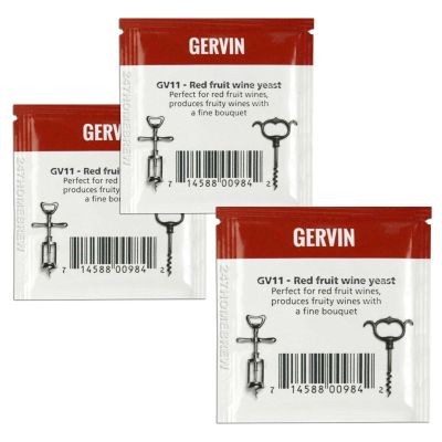 3x Gervin Wine Yeast D GV11 White Label 5g Reduces Malic Acid in Fruit Wine 23L