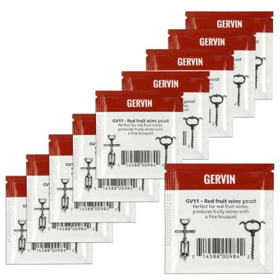 10x Gervin GV11 Wine Yeast 5g Red Fruit Wines Reduces Malic Acid 5-23L