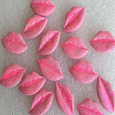 12 Sumptuous Edible Sugar Lips; Pink with Glitter; or Choose Color 2.5cm Hen/Stag Do, Bridal Shower, Girly Night, Valentine, Birthday Cake/Cupcake Topper/Decoration
