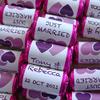 100 Personalised Double Heart Purple Lilac MINI Love Hearts Sweets - JUST Married MR and MRS view 1
