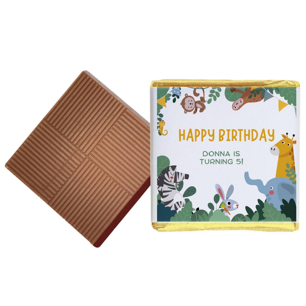 100 Safari Theme Personalised Chocolate Birthday Favours (Plain Mint)