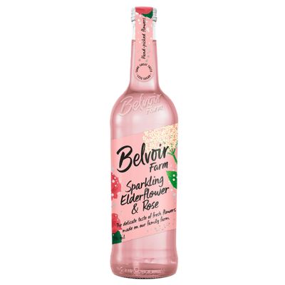 Belvoir Farm Freshly Sparkling Elderflower & Rose - Hand Picked Elderflowers | Pure Fresh Spring Water | 100% Natural Ingredients | Suitable for Vegetarians & Vegans - 6 x 750ml Bottles