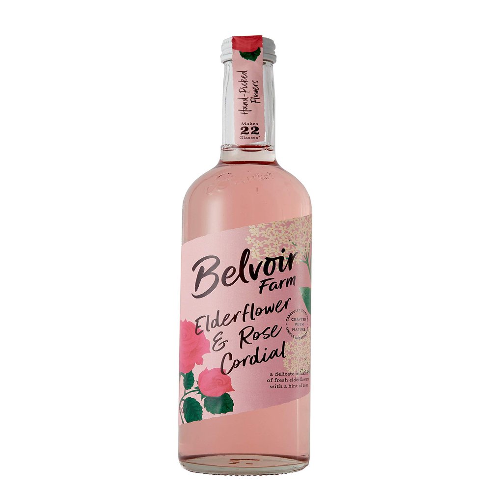 Belvoir Farm Elderflower & Rose Cordial - Hand Picked Elderflowers & Rose Petal Extract | Traditional Family Recipe | 100% Natural Ingredients | Suitable for Vegetarians & Vegans - 6 x 500ml Bottles