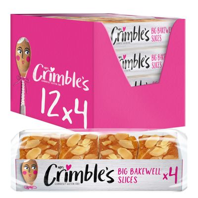 Mrs Crimbles 12 Bakewell Slices, Gluten Free, Premium Quality Cake Bars, Ready to Eat, Certified Free from Gluten, Wheat Free & Vegetarian Friendly (Pack of 3, Total 12 Slices)