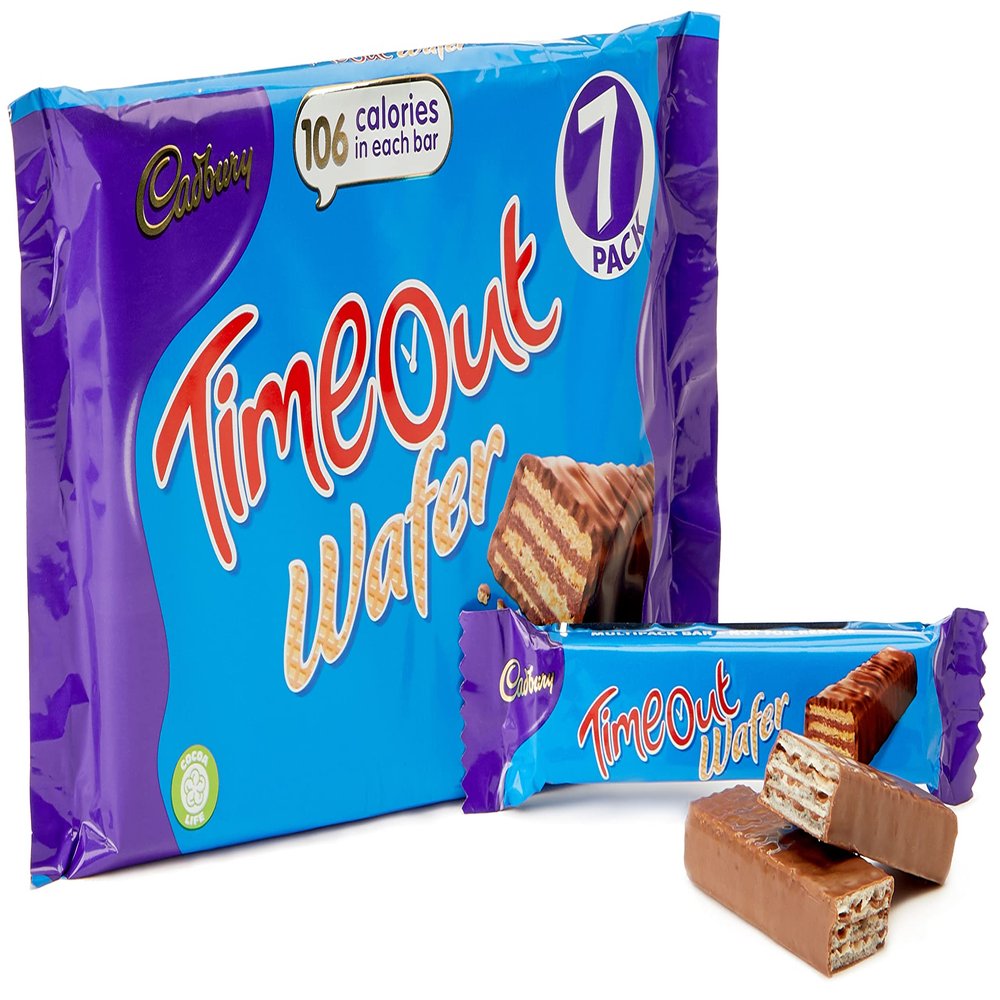 Cadbury Timeout Multipack, OFFICIAL, Individual Chocolate-Covered Wafer Bars with Rippled Layers of Chocolate, 7 x 20.2 g