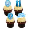 11th Birthday Boy, Edible Cupcake Toppers, Blue - Stand-up Wafer Cake Decorations (Pack of 12) view 1