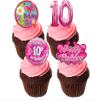 10th Birthday Girl, Edible Cupcake Decorations - Pink, Stand-up Wafer Cupcake Toppers (Pack of 12) view 1
