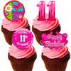 11th Birthday Girl - Edible Cake Decorations, Pink- Stand-up Wafer Cupcake Toppers (Pack of 12) view 1