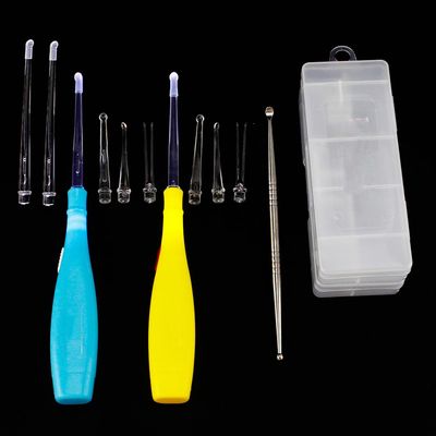 Earlywish Upgraded 6.75" Long Tonsil Stone Removing Tool LED Light, 2 Sets, Color Blue + Yellow, 10 Tips + 1 Stainless Steel Tonsillolith Pick