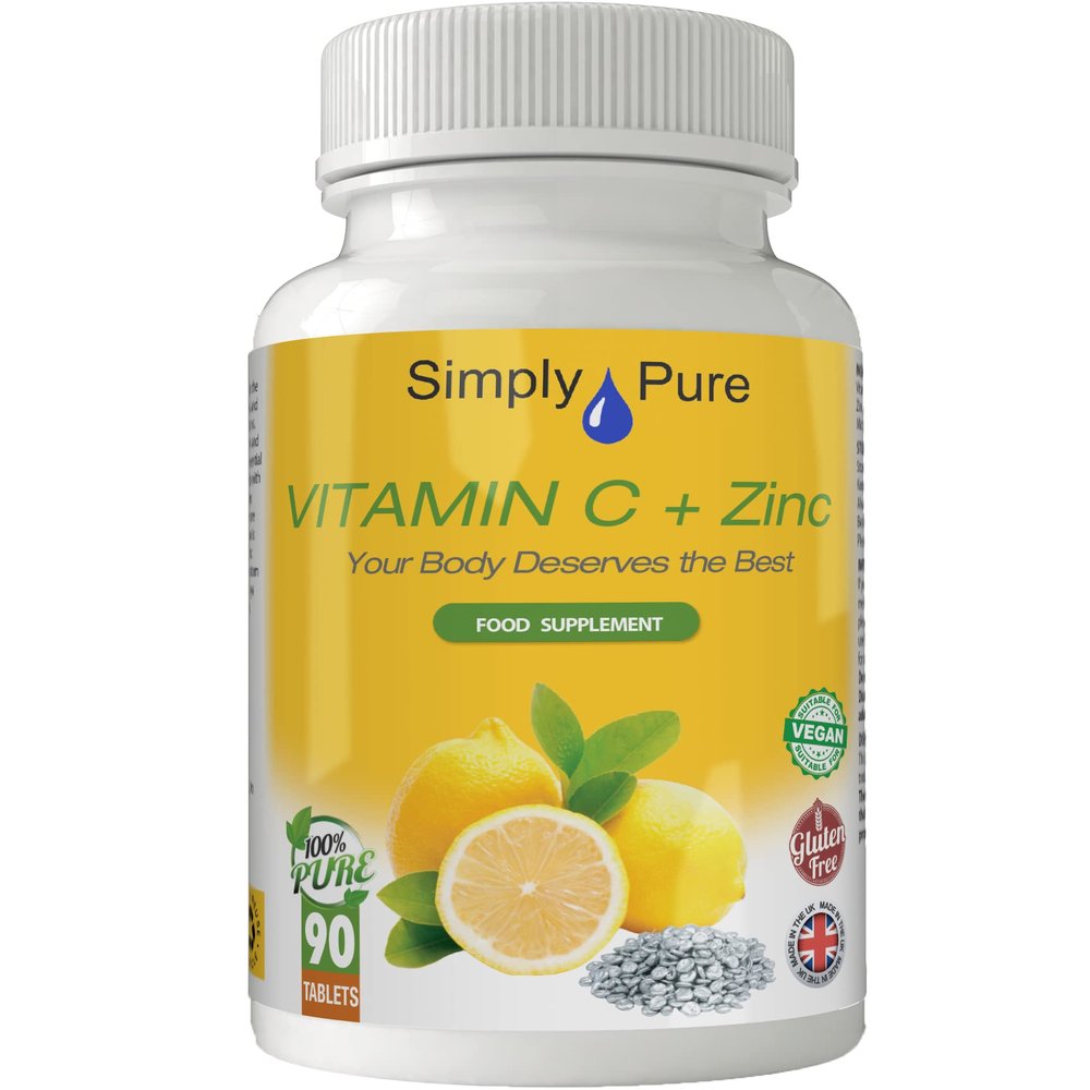 Simply Pure Vitamin C + Zinc | Immunity & Collagen Boost | Full RDA 100mg/20mg x 90 Tablets | Gluten Free | GM Free | Vegan
