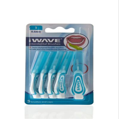 iWave Interdental Brushes Fine Size 0.6 mm Blue Pack of 5 Interdental Cleaning Brushes for Total Teeth Cleaning Plaque Removal Tool