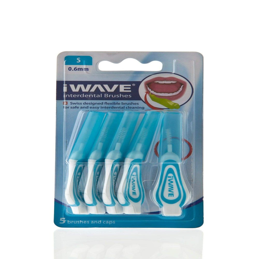 iWave Interdental Brushes Fine Size 0.6 mm Blue Pack of 5 Interdental Cleaning Brushes for Total Teeth Cleaning Plaque Removal Tool
