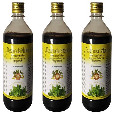The Arya Vaidya Pharmacy AVP Dasamoolarishtam - General Tonic - Pack of 3 (450ml each, 1350ml total) - Tones and Hydrates Skin - Toning - Dry Skin - ASTRINGENT_SUBSTANCE