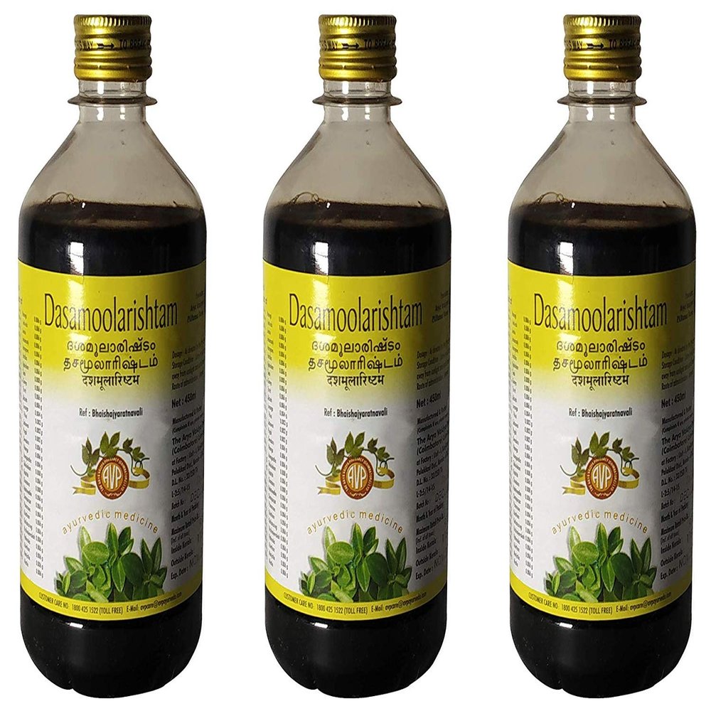 The Arya Vaidya Pharmacy AVP Dasamoolarishtam - General Tonic - Pack of 3 (450ml each, 1350ml total) - Tones and Hydrates Skin - Toning - Dry Skin - ASTRINGENT_SUBSTANCE
