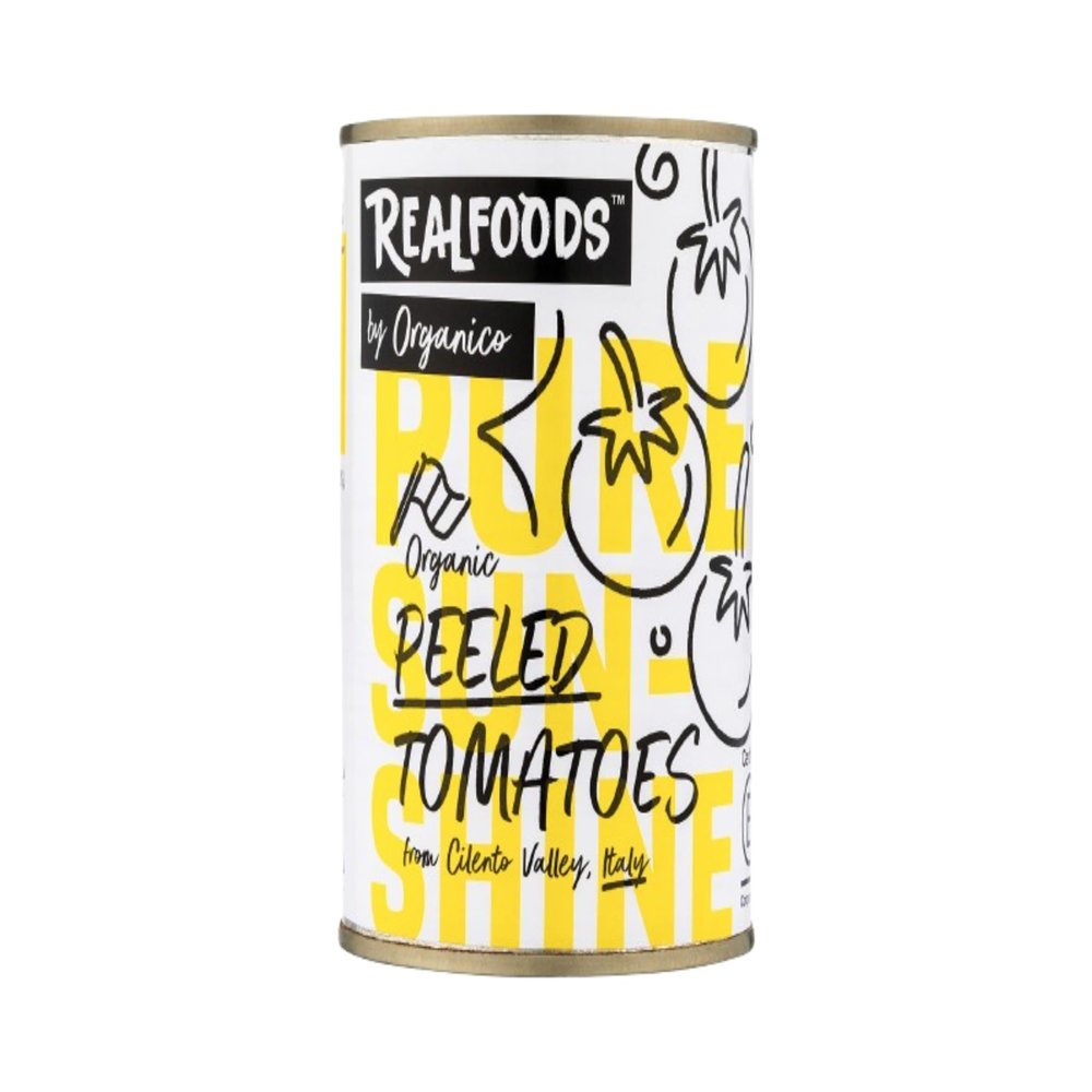 Realfoods by Organico | Organic Peeled Tomatoes  Pure Mediterranean Flavor, Naturally Grown, 400g