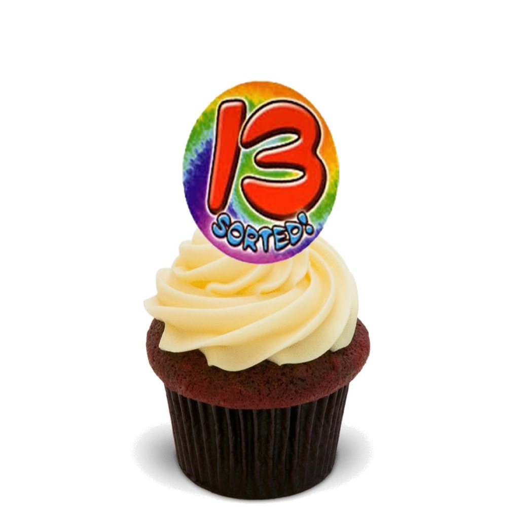 Made4You 13th Birthday Boy/Girl, Edible Cake Decorations- Stand-up Wafer Cupcake Toppers (Pack of 12)