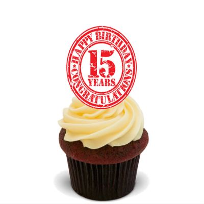 15th Birthday Boy / Girl, Congratulations Edible Cupcake Toppers - Stand-up Wafer Cake Decorations (Pack of 12)