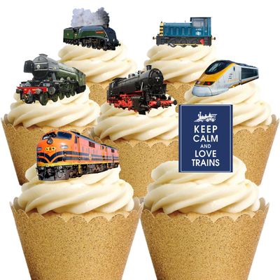 18 Stand Up Steam Engine Diesel Electric Train Themed Edible Wafer paper Cake Toppers Decorations