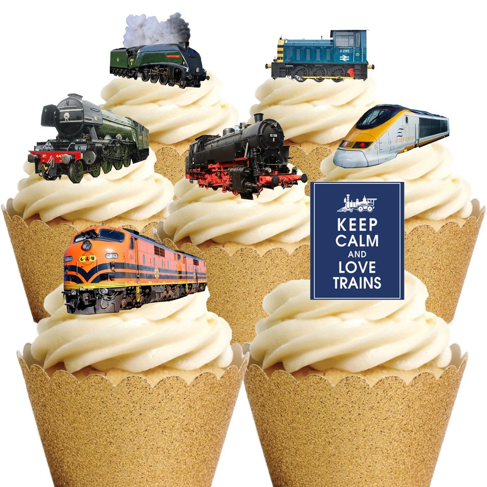18 Stand Up Steam Engine Diesel Electric Train Themed Edible Wafer paper Cake Toppers Decorations