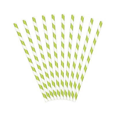 10 pcs Paper Drinking Straws with Stripes for Birthday Party, 19.5cm (Apple Green)