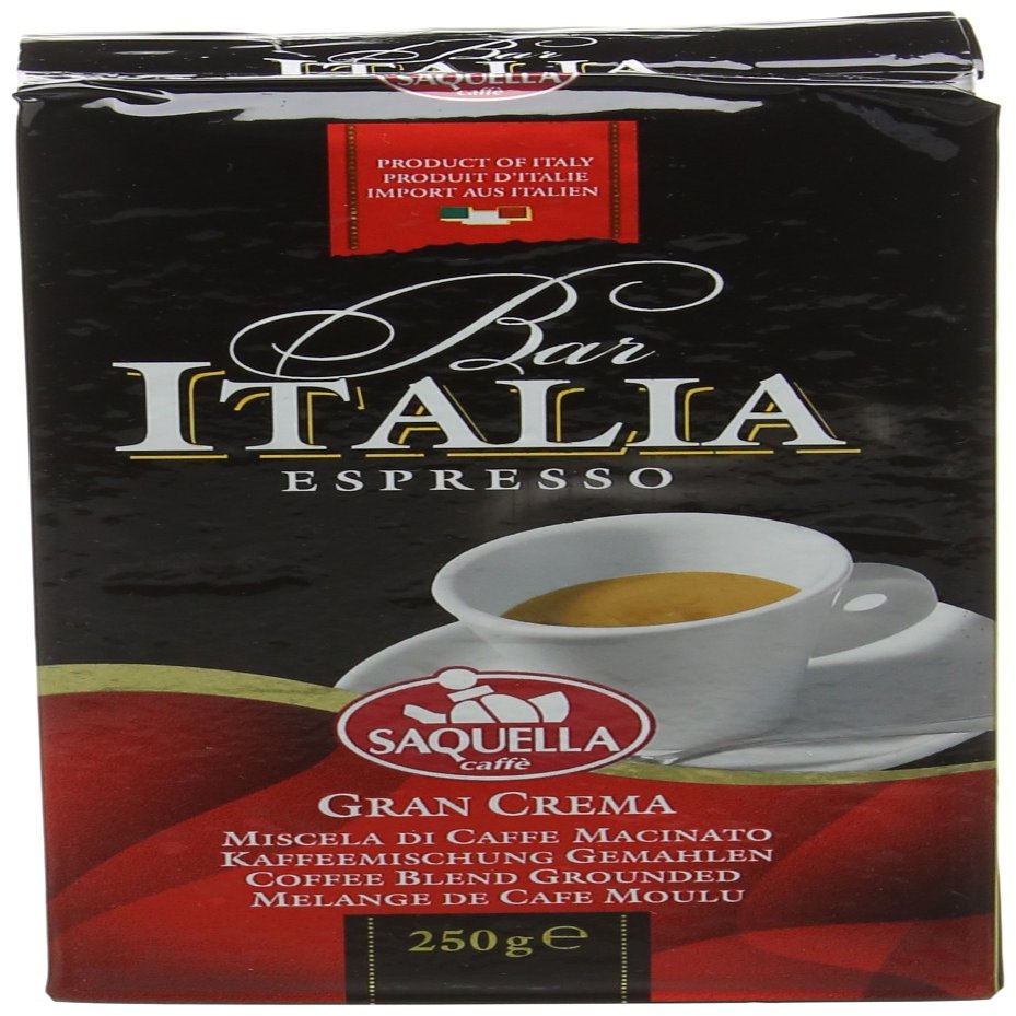 Saquella Bar Italia Gran Crema Slow Roasted Gourmet Italian Espresso Ground Coffee Multipack 250 g (Pack of 2)