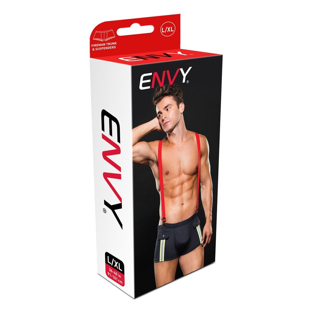 Baci Envy Large/X-Large Navy Fireman Trunk and Suspenders Set