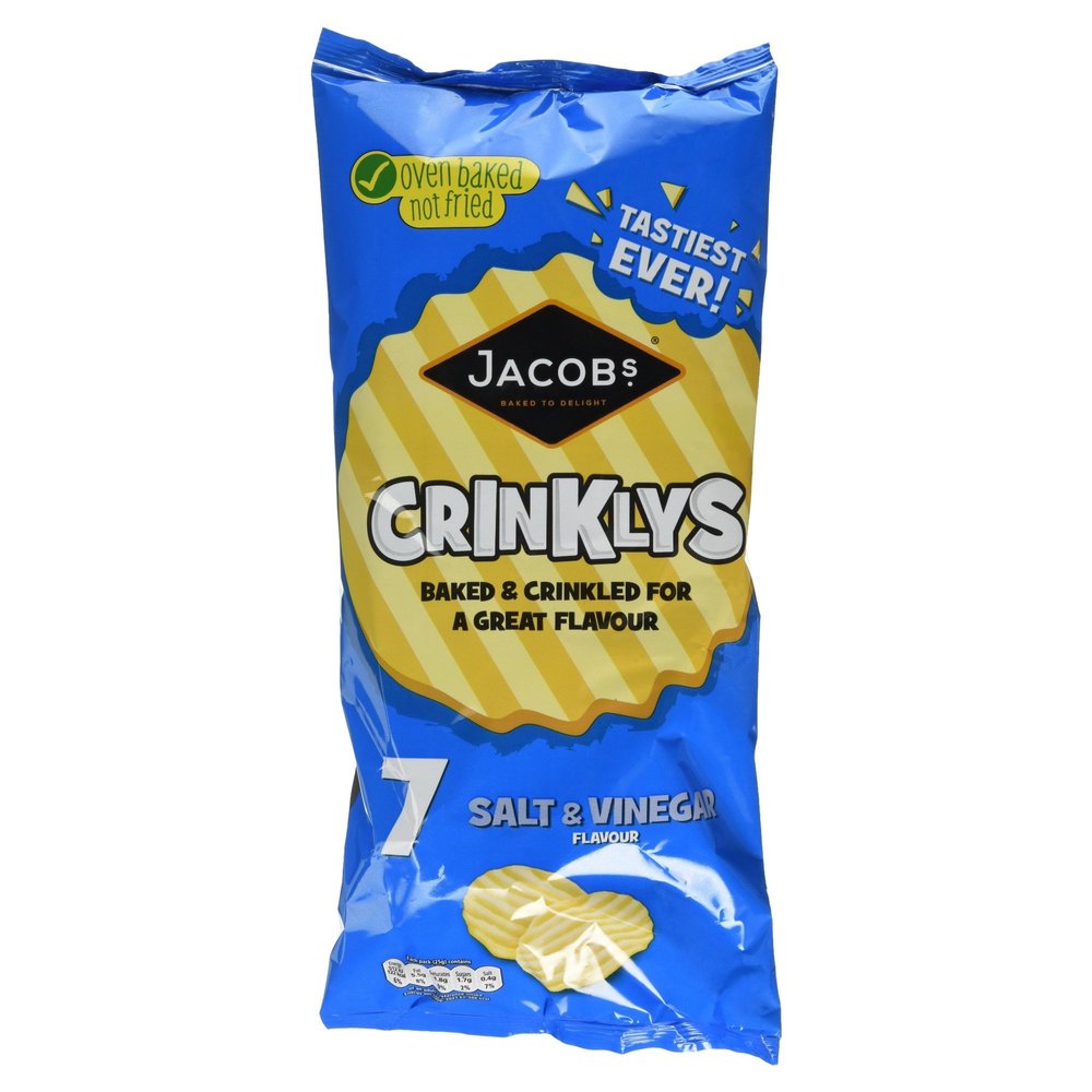 Jacob's Crinklys Salt & Vinegar Flavour, 7 x 25g