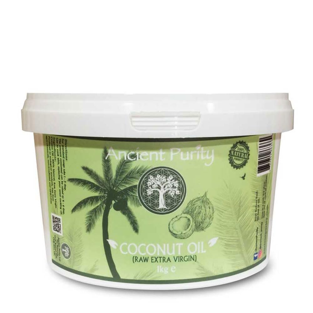 Coconut Oil - Raw Extra Virgin | Single-Origin Philippines Cold-Pressed Unrefined, MCT-Rich for Skin, Hair & Energy - Ancient Purity1kg (35.27 oz.)