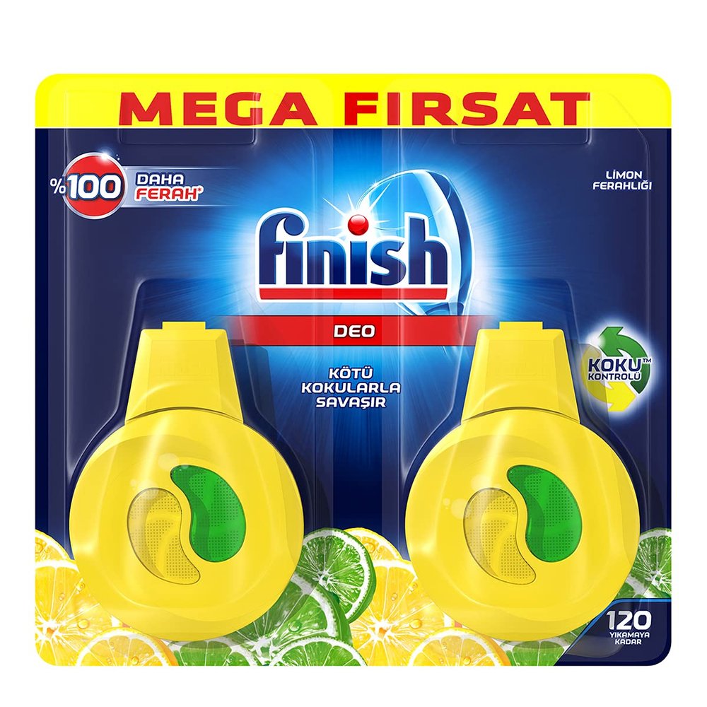Finish Dishwasher Freshener Lemon & Lime | Pack of 2 | Lasts upto 60 Washes each | 2 x 60 Washes | Lasts upto 120 Washes