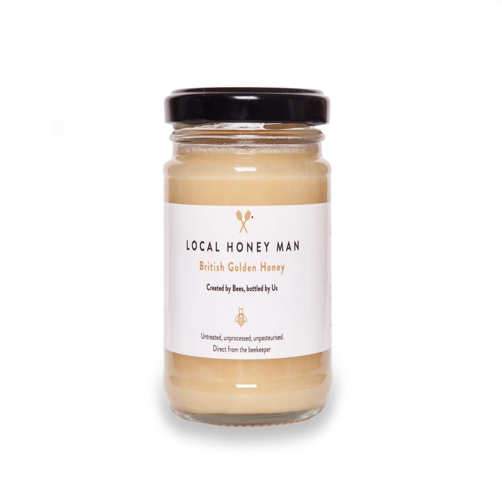Local Honey Man - 255g British Raw Honey - Unprocessed Natural Honey - Direct Sourced from Hive to Jar, Unpasteurised Golden Honey, Easy to Use in Drinks with Glass Jar