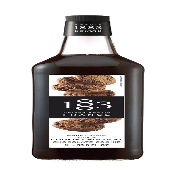 1883 Maison Routin Chocolate Cookie Syrup Flavoured Coffee Syrup for Lattes, Hot Chocolate, Frapps & Shakes, Sweet Biscuit & Cocoa Flavour, 1L Glass Bottle