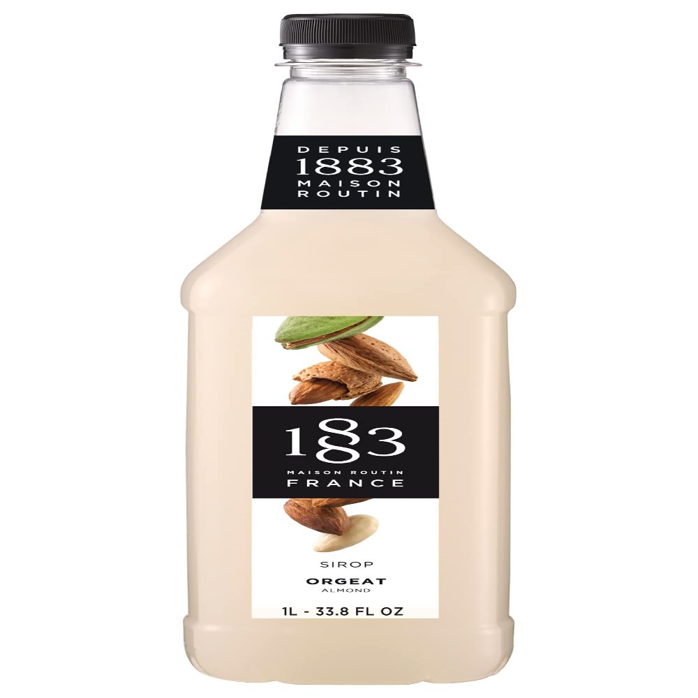 1883 Maison Routin Premium Almond Syrup for Coffee, Lattes, Hot Chocolate, Cocktails, Desserts - Vegan-Friendly, Allergen-Free, No Artificial Colours or Preservatives - 1L PET Bottle