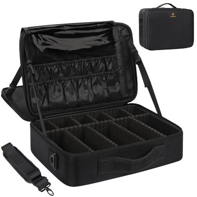 MONSTINA Large Capacity Makeup Case 3 Layers Cosmetic Organizer Brush Bag 40cm Makeup Train Case Makeup Artist Box for Curling Iron Hair Straightener Brush Set and Cosmetics