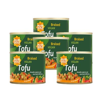 Marigold Braised Vegan Tofu, 225g (Pack of 6) High Protein, Gluten-Free, Ready-to-Eat, Versatile Plant-Based Soya