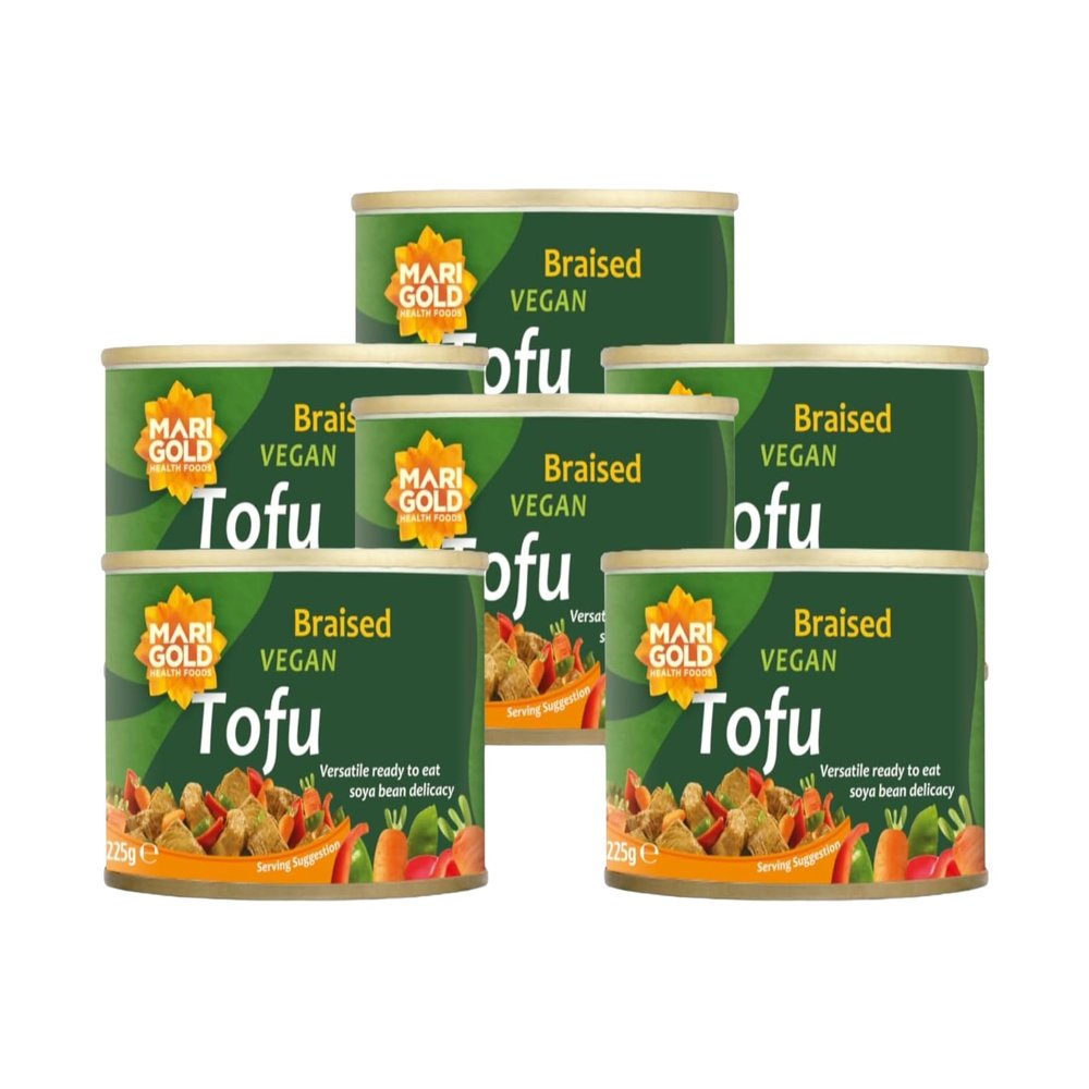Marigold Braised Vegan Tofu, 225g (Pack of 6) High Protein, Gluten-Free, Ready-to-Eat, Versatile Plant-Based Soya