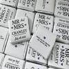 100 Personalised Wedding Milk Chocolate Squares Favours Purple Hearts - MR & MRS view 1