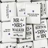 100 Personalised Wedding Milk Chocolate Squares Favours Purple Hearts - MR & MRS view 2