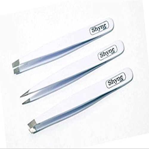 GERMAN Eyebrow Tweezers Hair Tweezers Slanted Straight Pointy Set Of 3 (WHITE)