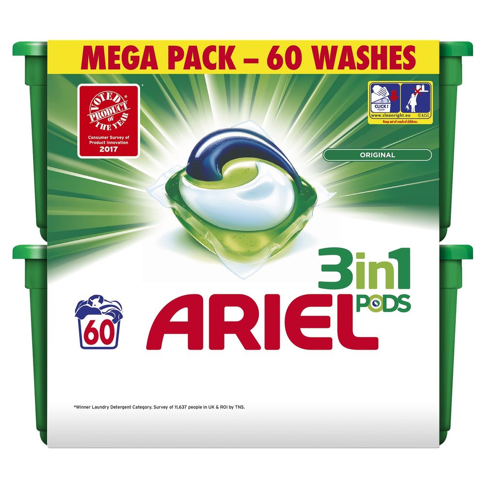 Ariel Bio 3-in-1 Pods Washing Capsules - 3 x 60 Pack (180 Washes)