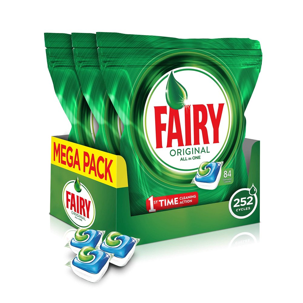 Fairy Original All-in-One Dishwasher Tablets, 84 Per Pack (Pack of 3, 252 Tablets)