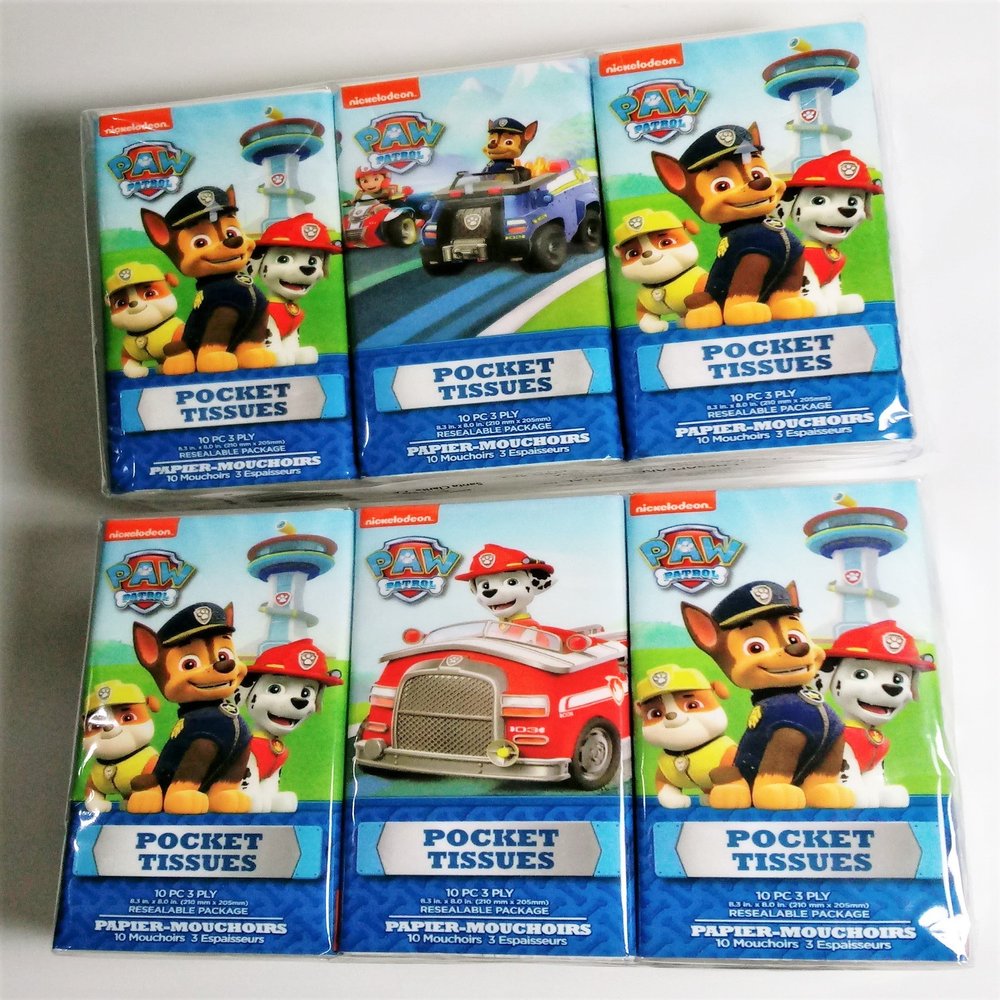Nickelodeon Paw Patrol Travel Size Pocket Facial Tissues (Bundle Set of 12 Individual Packs) 3 Ply Tissues - Packaging Features Marshall, Chase and Rubble