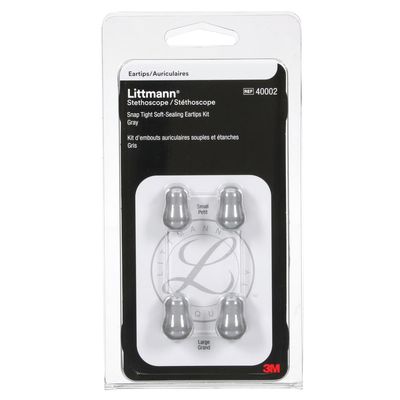 3M Littmann Stethoscope Spare Parts Kit, Snap Tight Soft-Sealing Eartips, Grey, Large and Small, 40002