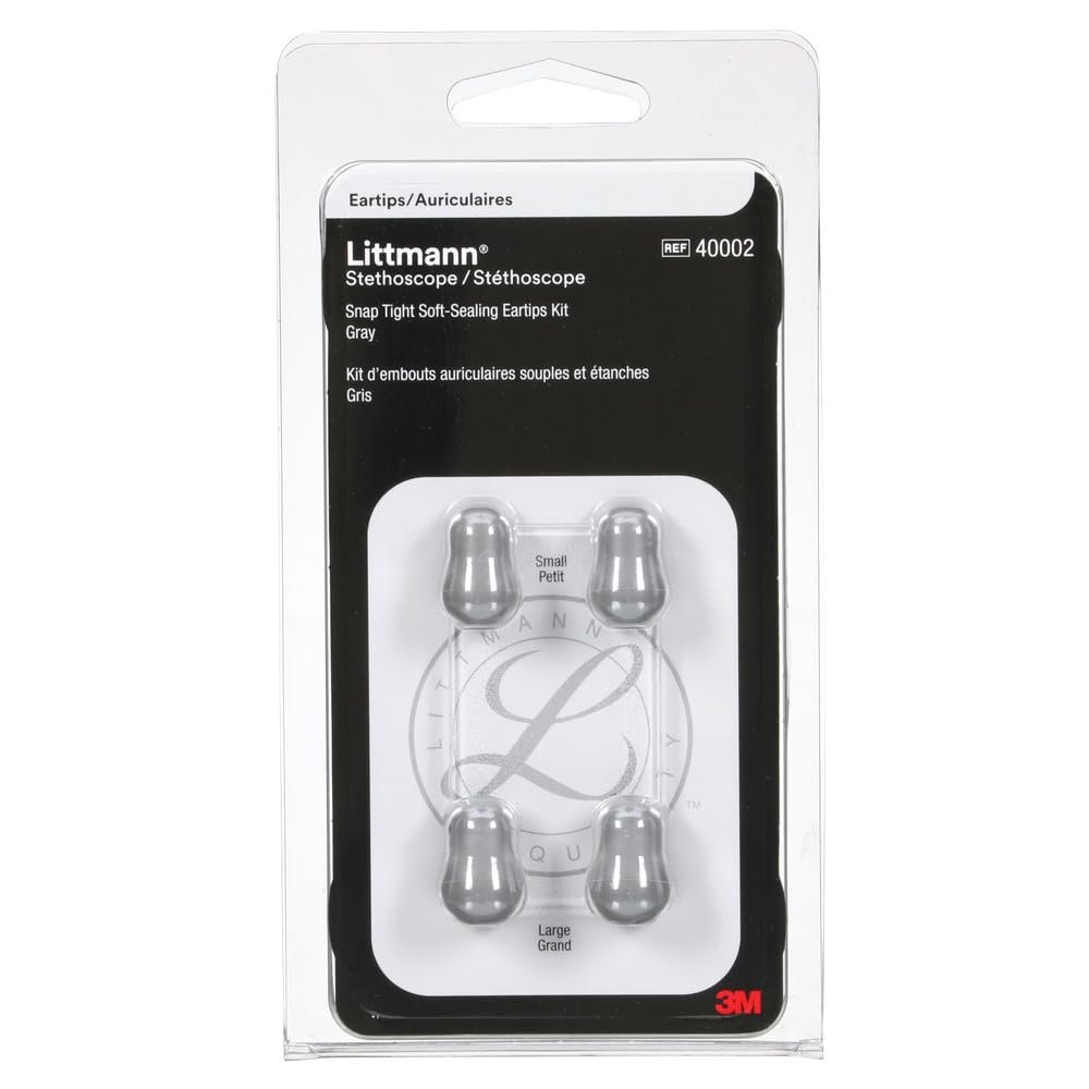 3M Littmann Stethoscope Spare Parts Kit, Snap Tight Soft-Sealing Eartips, Grey, Large and Small, 40002