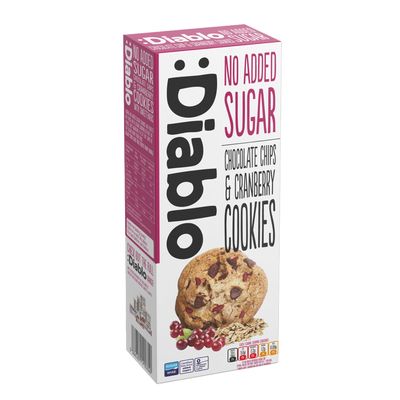 Diablo No Added Sugar Cookies, Chocolate Chips & Cranberry  Low Sugar Snacks, Cookies Biscuits for All, Sweetened with Maltitol, Ideal for Gifting, Festive Hampers & Holiday Events  135g Pack of 1