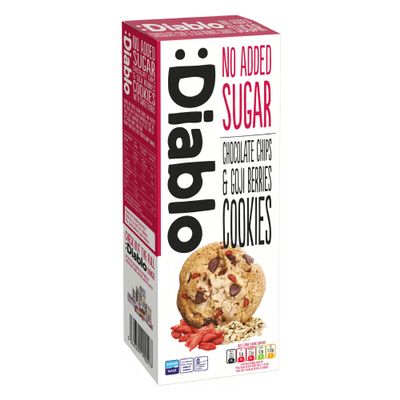 Diablo No Added Sugar Cookies, Chocolate Chips & Goji Berries  Low Sugar Snacks, Cookies Biscuits for All, Sweetened with Maltitol, Ideal for Gifting, Festive Hampers & Holiday  135g Pack of 1